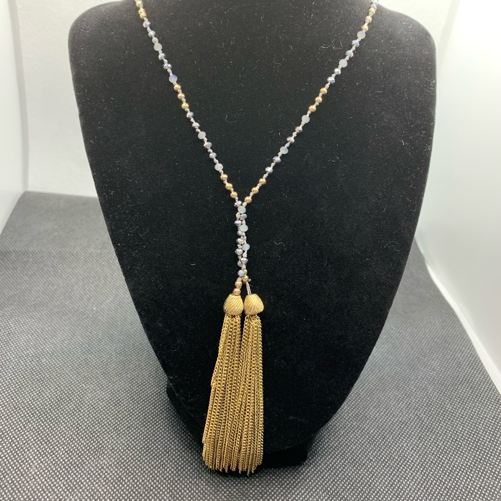 Free Soul Silver and Gold Beaded Rope Necklace with Gold Tassels